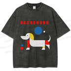 Unisex Bauhaus Dachshund Printed Washed Tee