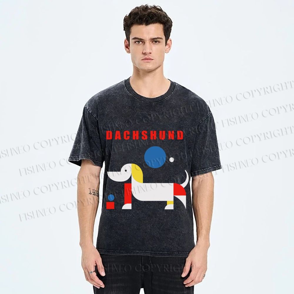 Unisex Bauhaus Dachshund Printed Washed Tee
