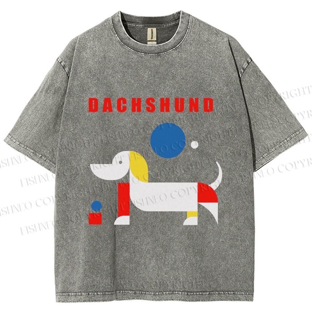 Unisex Bauhaus Dachshund Printed Washed Tee