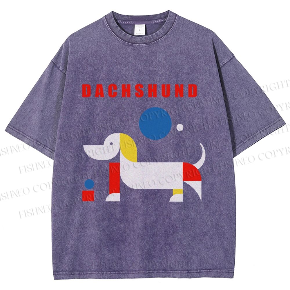 Unisex Bauhaus Dachshund Printed Washed Tee