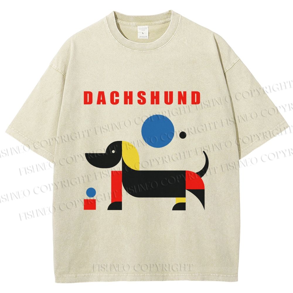 Unisex Bauhaus Dachshund Printed Washed Tee
