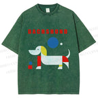 Unisex Bauhaus Dachshund Printed Washed Tee