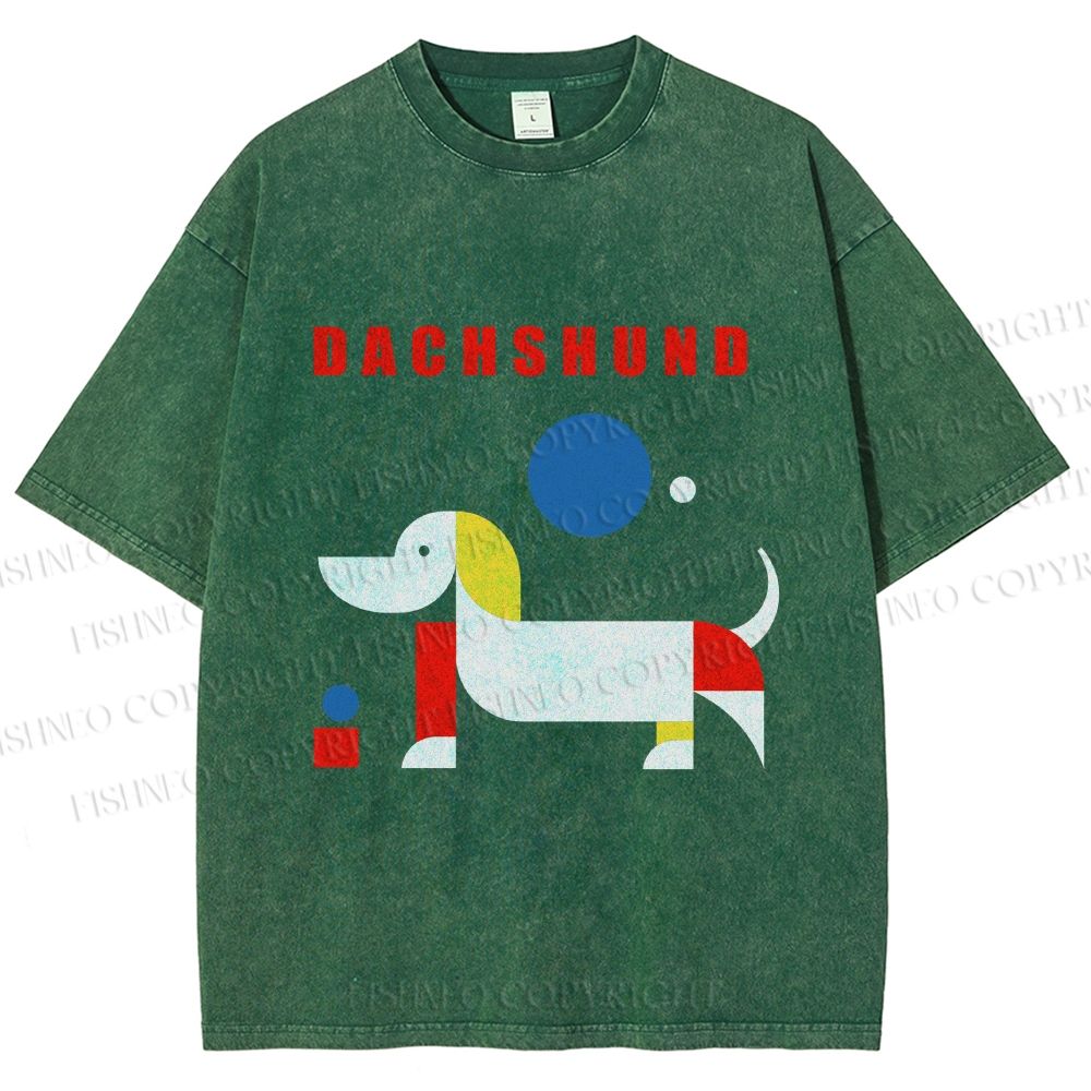 Unisex Bauhaus Dachshund Printed Washed Tee