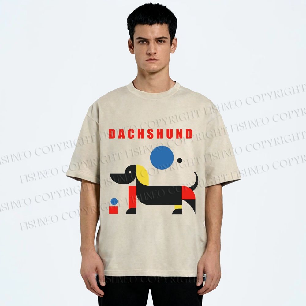 Unisex Bauhaus Dachshund Printed Washed Tee