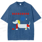 Unisex Bauhaus Dachshund Printed Washed Tee
