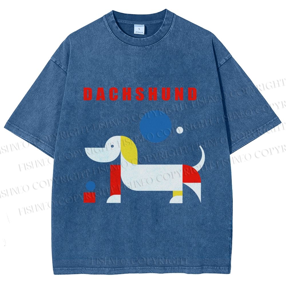 Unisex Bauhaus Dachshund Printed Washed Tee