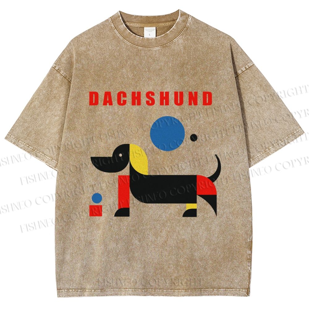Unisex Bauhaus Dachshund Printed Washed Tee