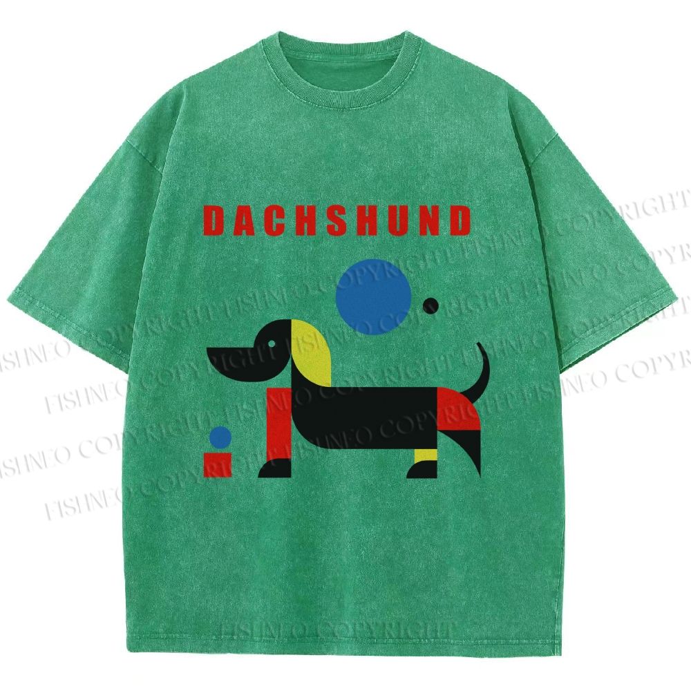 Unisex Bauhaus Dachshund Printed Washed Tee