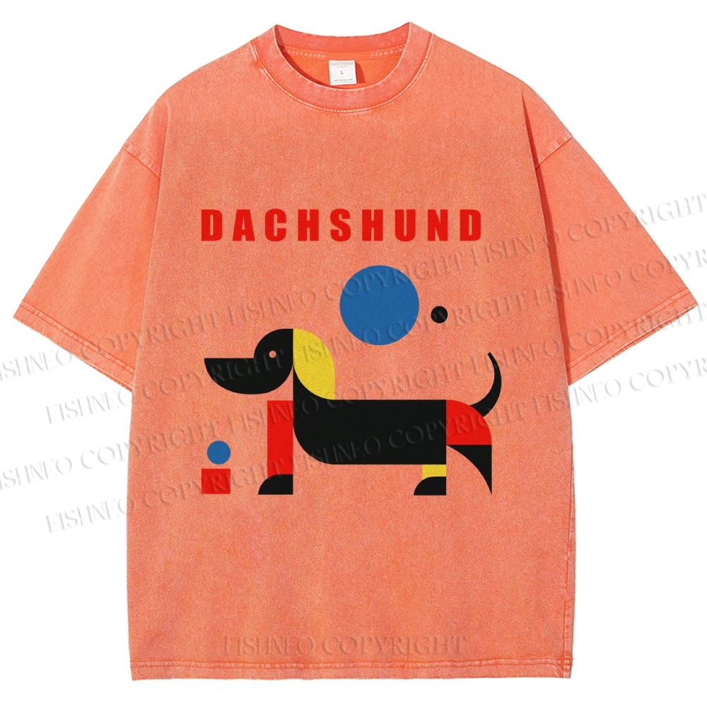 Unisex Bauhaus Dachshund Printed Washed Tee