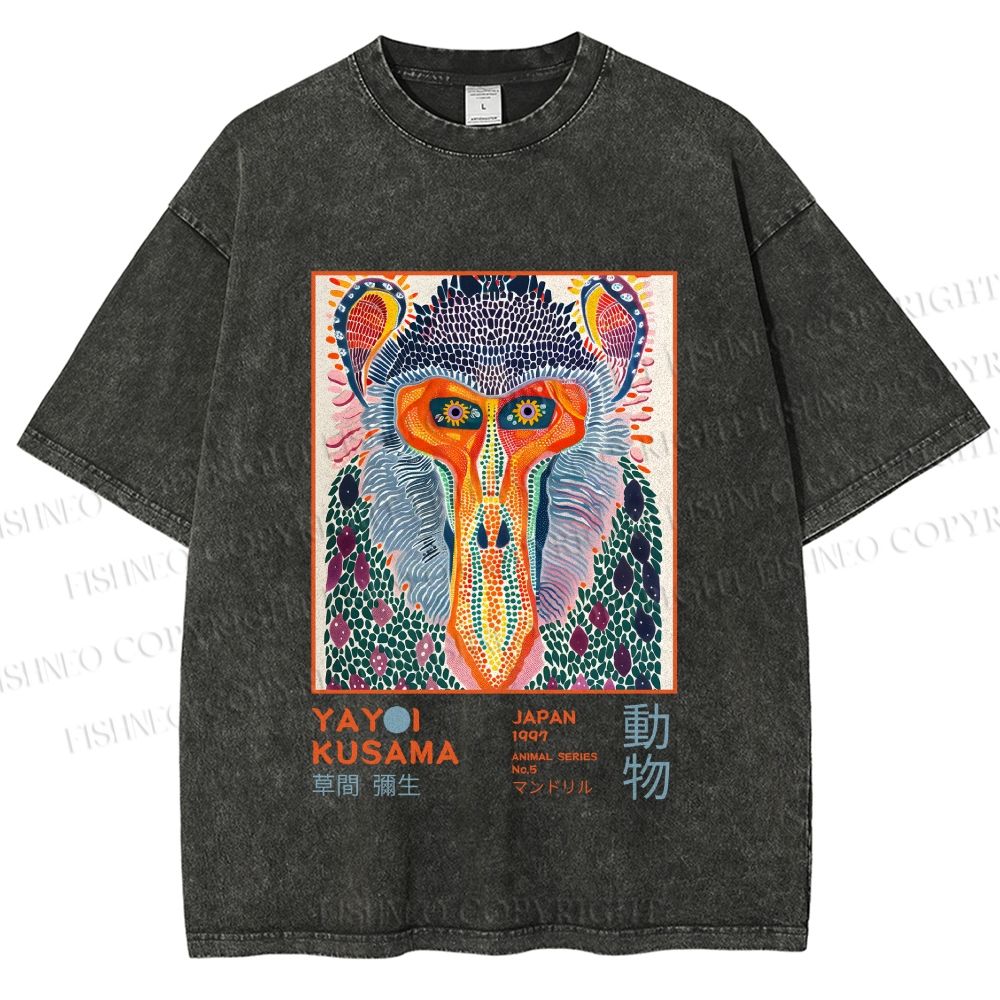 Unisex Yayoi Kusama Monkey Printed Washed Tee