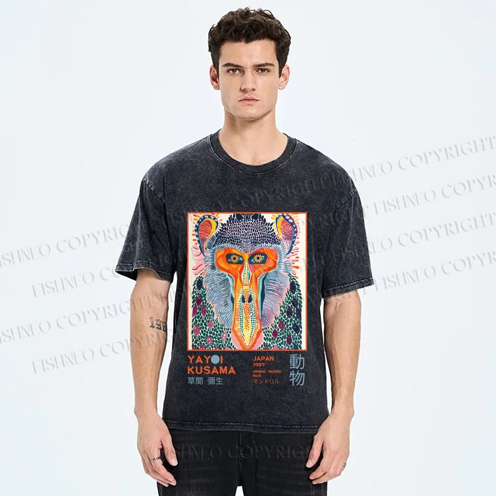 Unisex Yayoi Kusama Monkey Printed Washed Tee