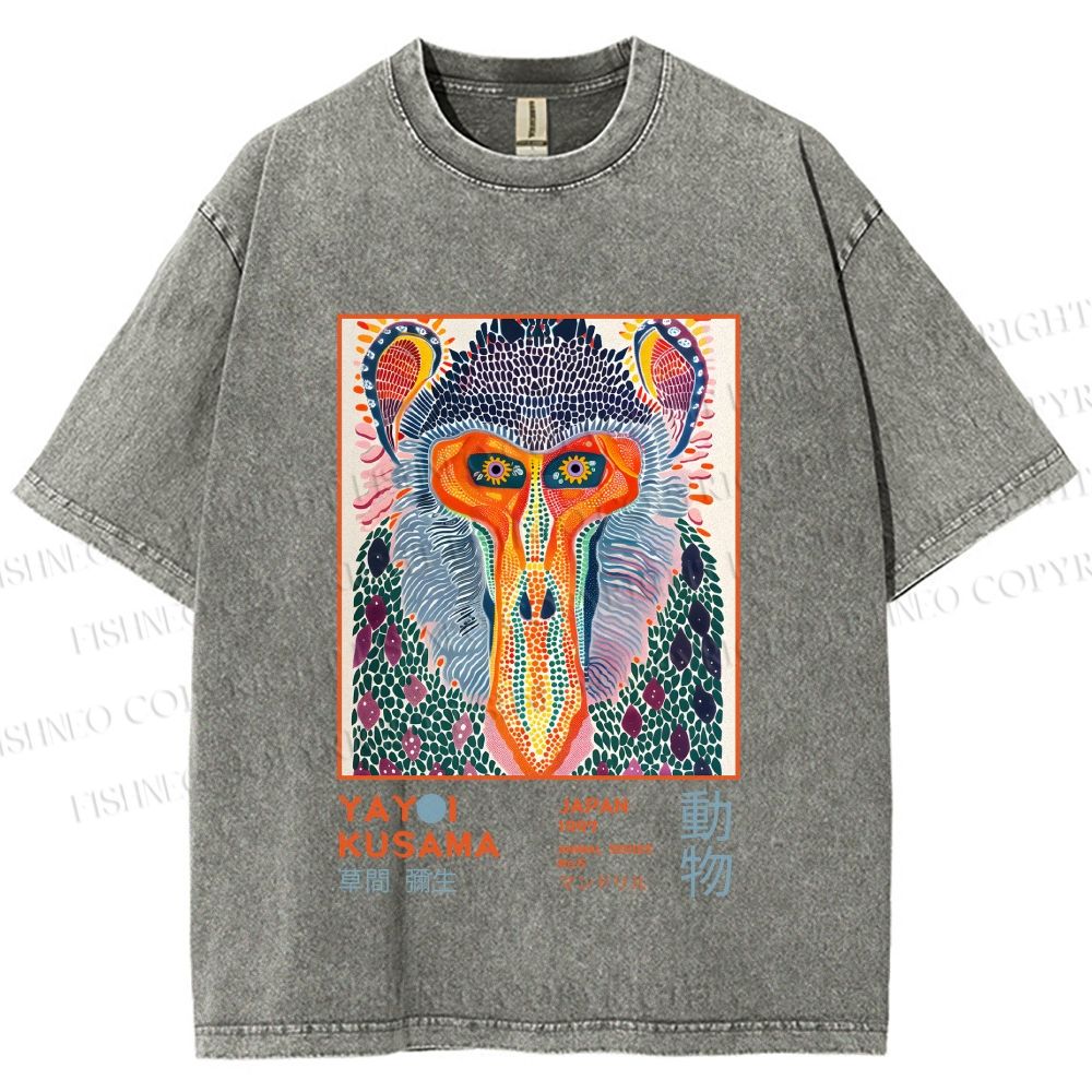 Unisex Yayoi Kusama Monkey Printed Washed Tee
