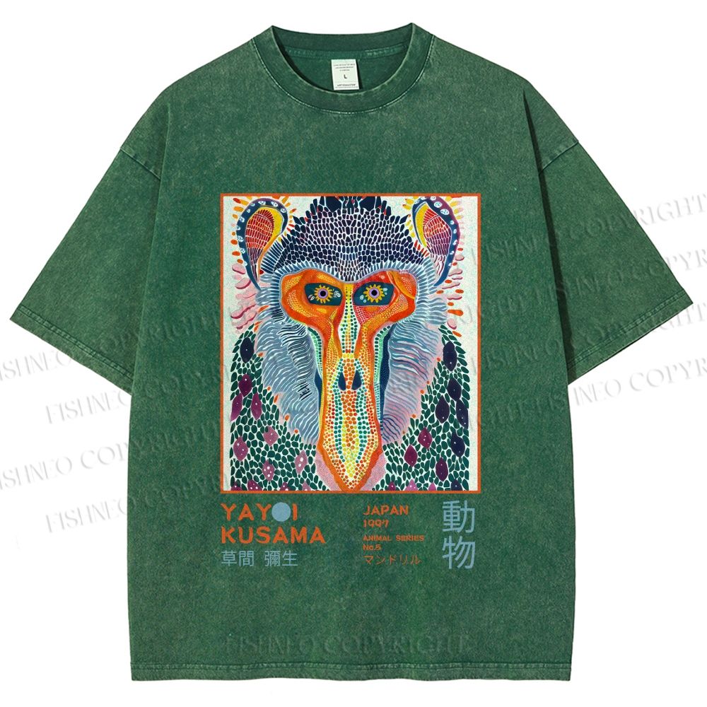 Unisex Yayoi Kusama Monkey Printed Washed Tee