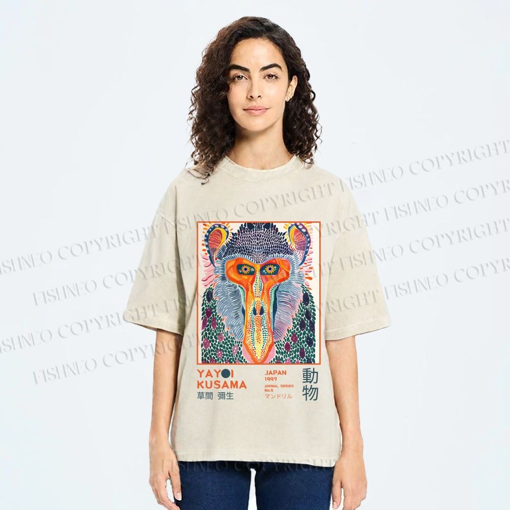 Unisex Yayoi Kusama Monkey Printed Washed Tee