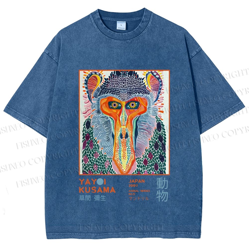 Unisex Yayoi Kusama Monkey Printed Washed Tee