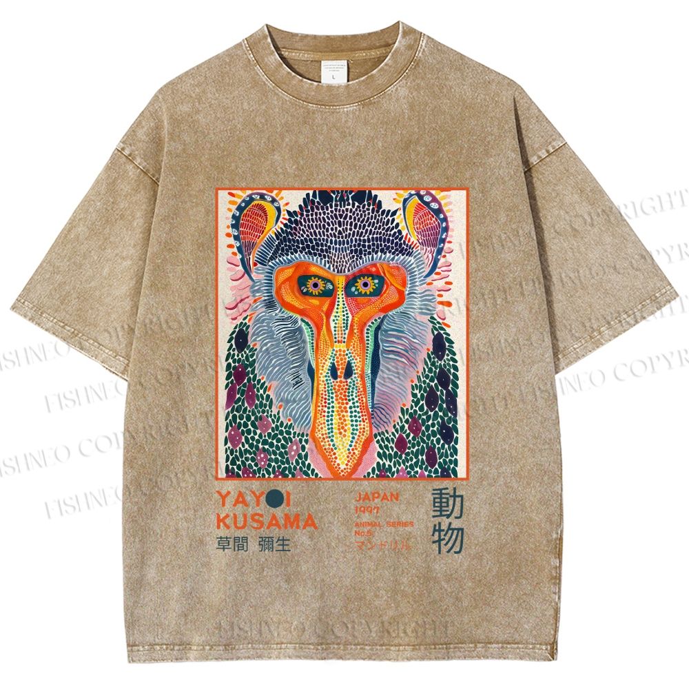Unisex Yayoi Kusama Monkey Printed Washed Tee