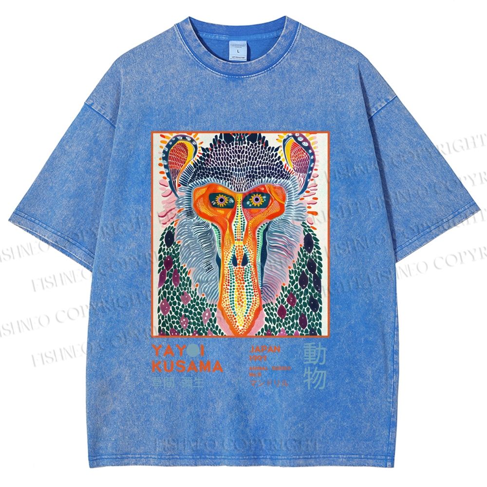 Unisex Yayoi Kusama Monkey Printed Washed Tee