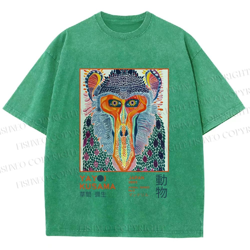 Unisex Yayoi Kusama Monkey Printed Washed Tee