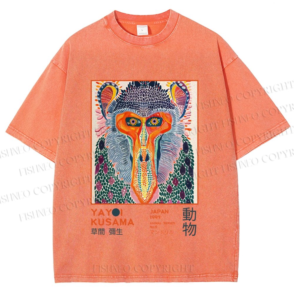 Unisex Yayoi Kusama Monkey Printed Washed Tee