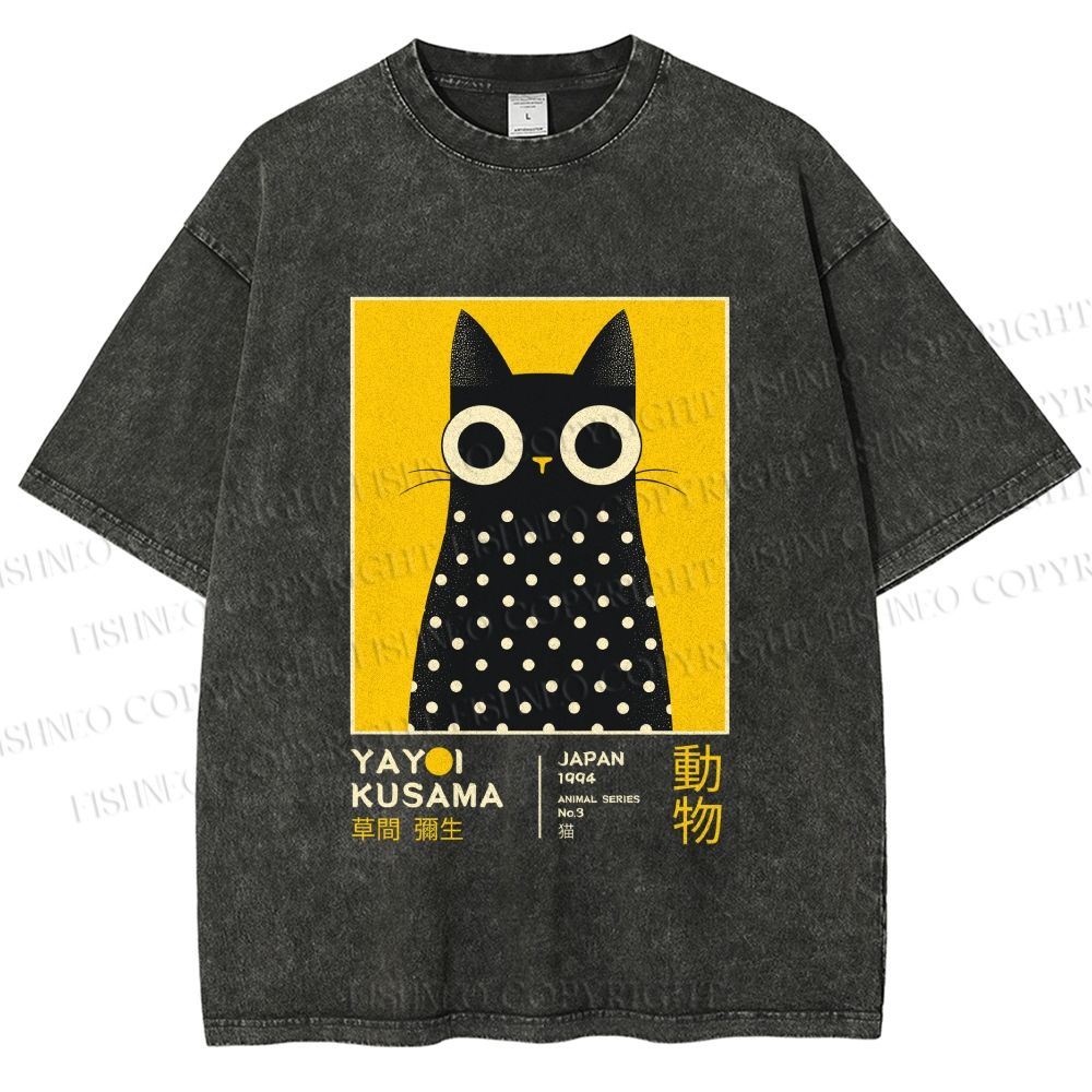 Unisex Yayoi Kusama Cat Printed Washed Tee
