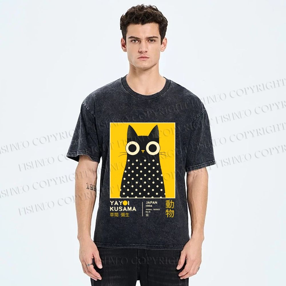 Unisex Yayoi Kusama Cat Printed Washed Tee