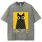 Unisex Yayoi Kusama Cat Printed Washed Tee
