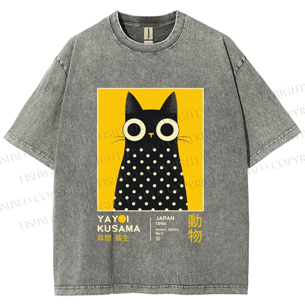 Unisex Yayoi Kusama Cat Printed Washed Tee