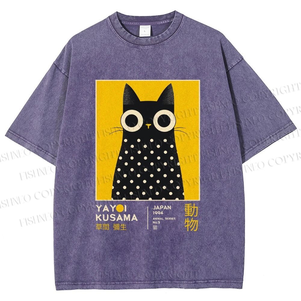 Unisex Yayoi Kusama Cat Printed Washed Tee