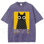 Unisex Yayoi Kusama Cat Printed Washed Tee
