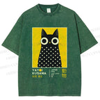 Unisex Yayoi Kusama Cat Printed Washed Tee