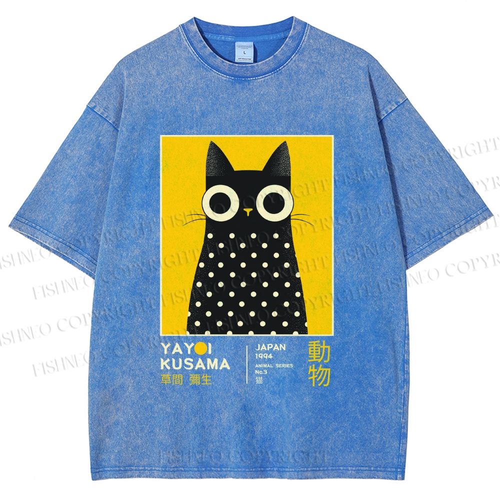 Unisex Yayoi Kusama Cat Printed Washed Tee