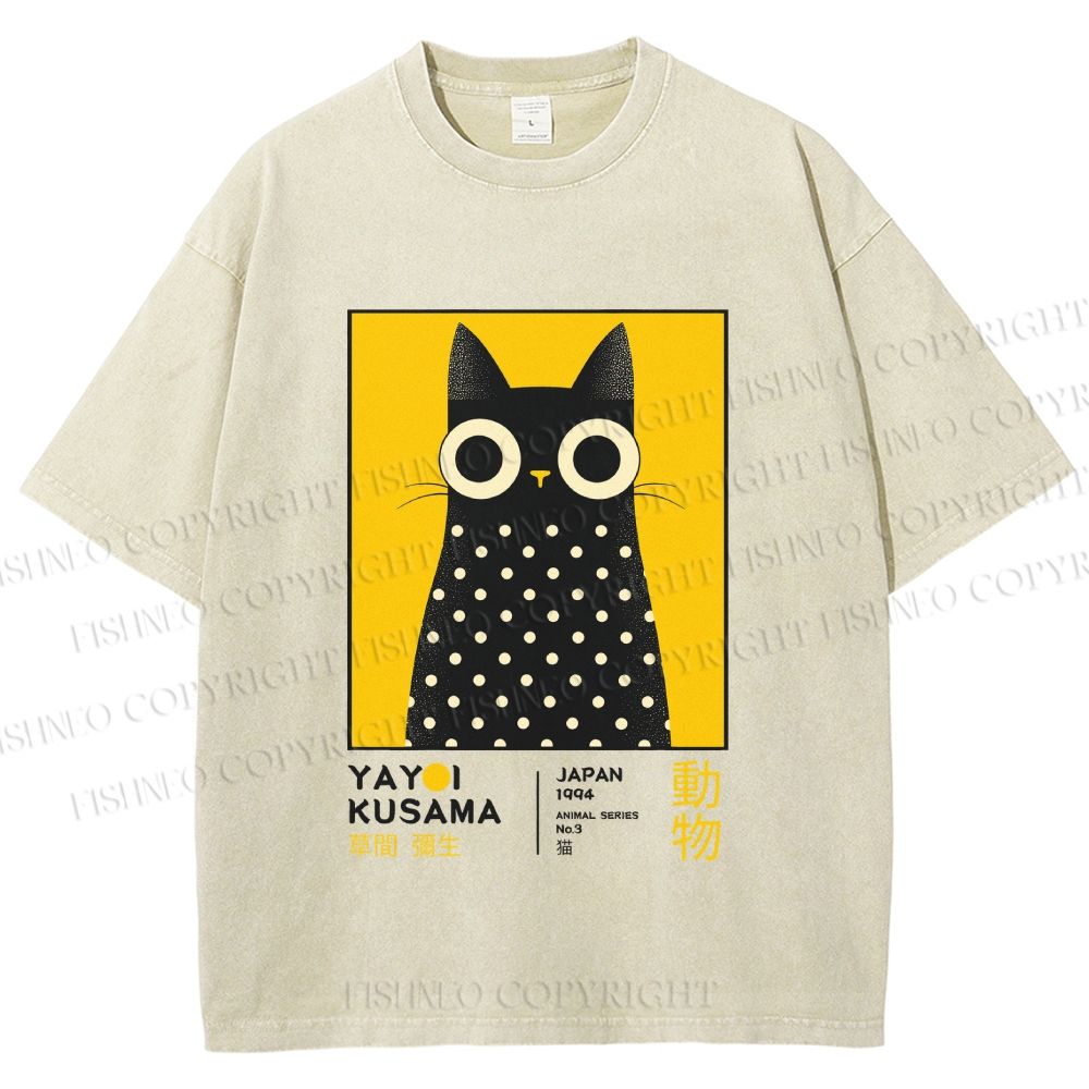 Unisex Yayoi Kusama Cat Printed Washed Tee