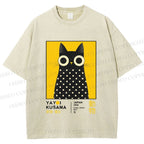 Unisex Yayoi Kusama Cat Printed Washed Tee