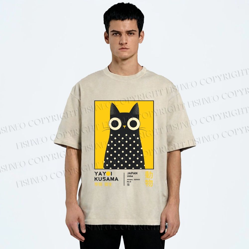Unisex Yayoi Kusama Cat Printed Washed Tee