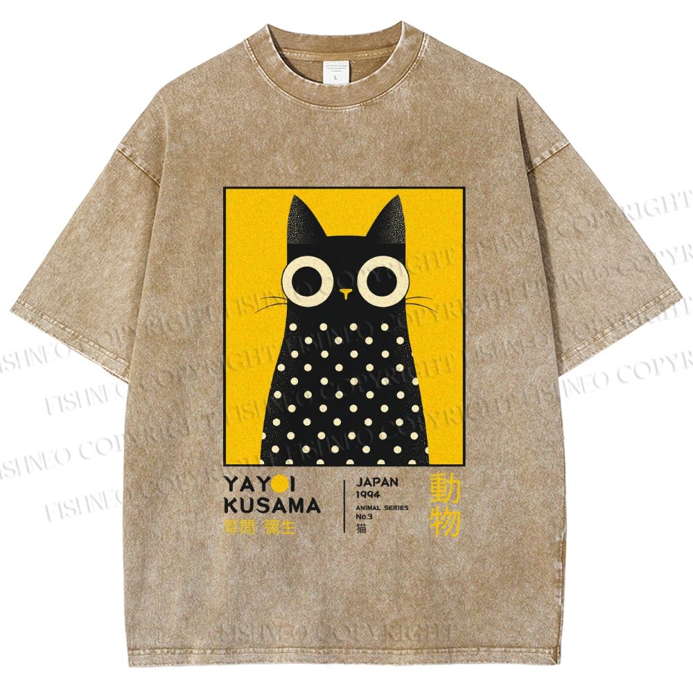 Unisex Yayoi Kusama Cat Printed Washed Tee