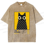 Unisex Yayoi Kusama Cat Printed Washed Tee
