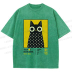 Unisex Yayoi Kusama Cat Printed Washed Tee