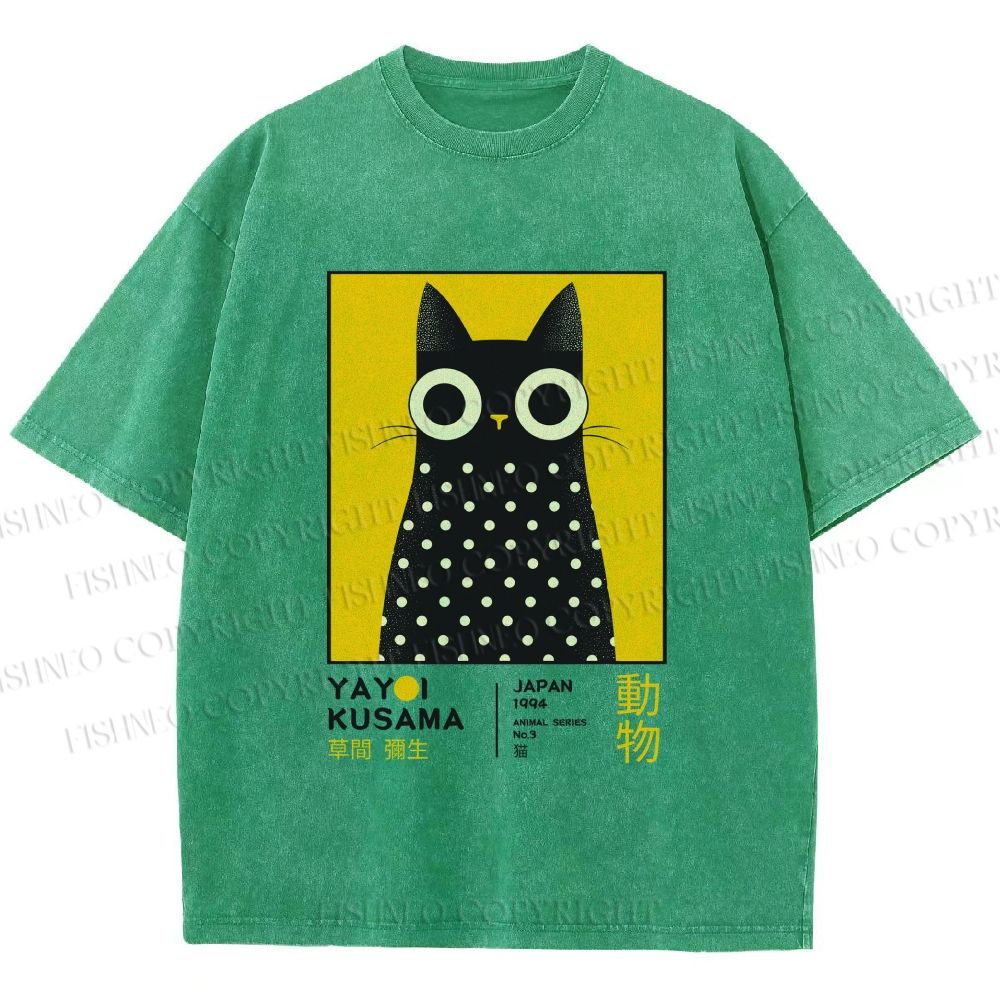 Unisex Yayoi Kusama Cat Printed Washed Tee