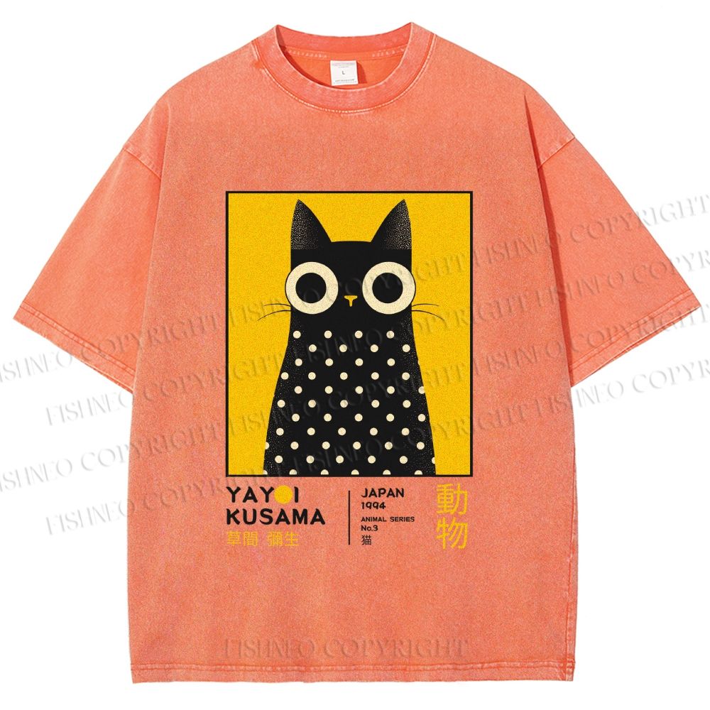 Unisex Yayoi Kusama Cat Printed Washed Tee