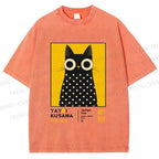 Unisex Yayoi Kusama Cat Printed Washed Tee