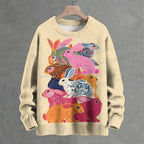 Rabbits Art Crew Neck Sweater