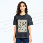 Unisex Retro Bicycle Printed Washed Tee