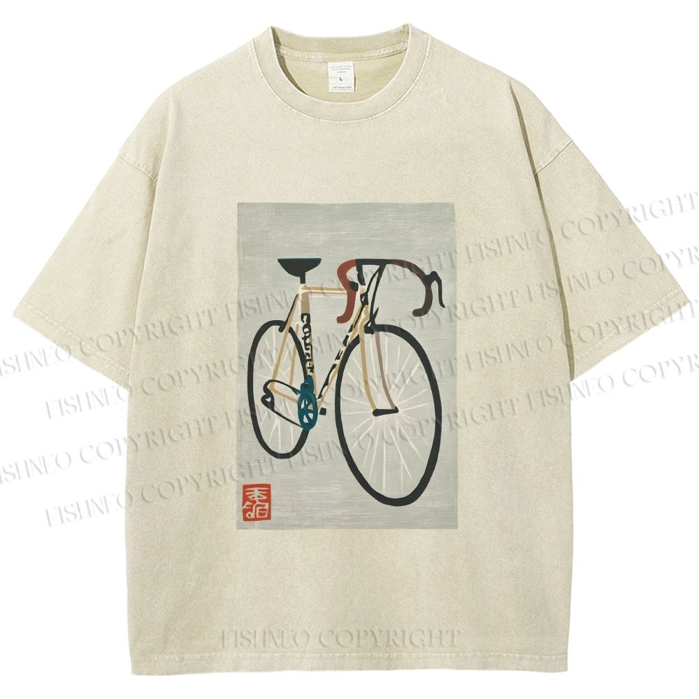 Unisex Retro Bicycle Printed Washed Tee