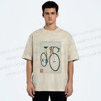 Unisex Retro Bicycle Printed Washed Tee