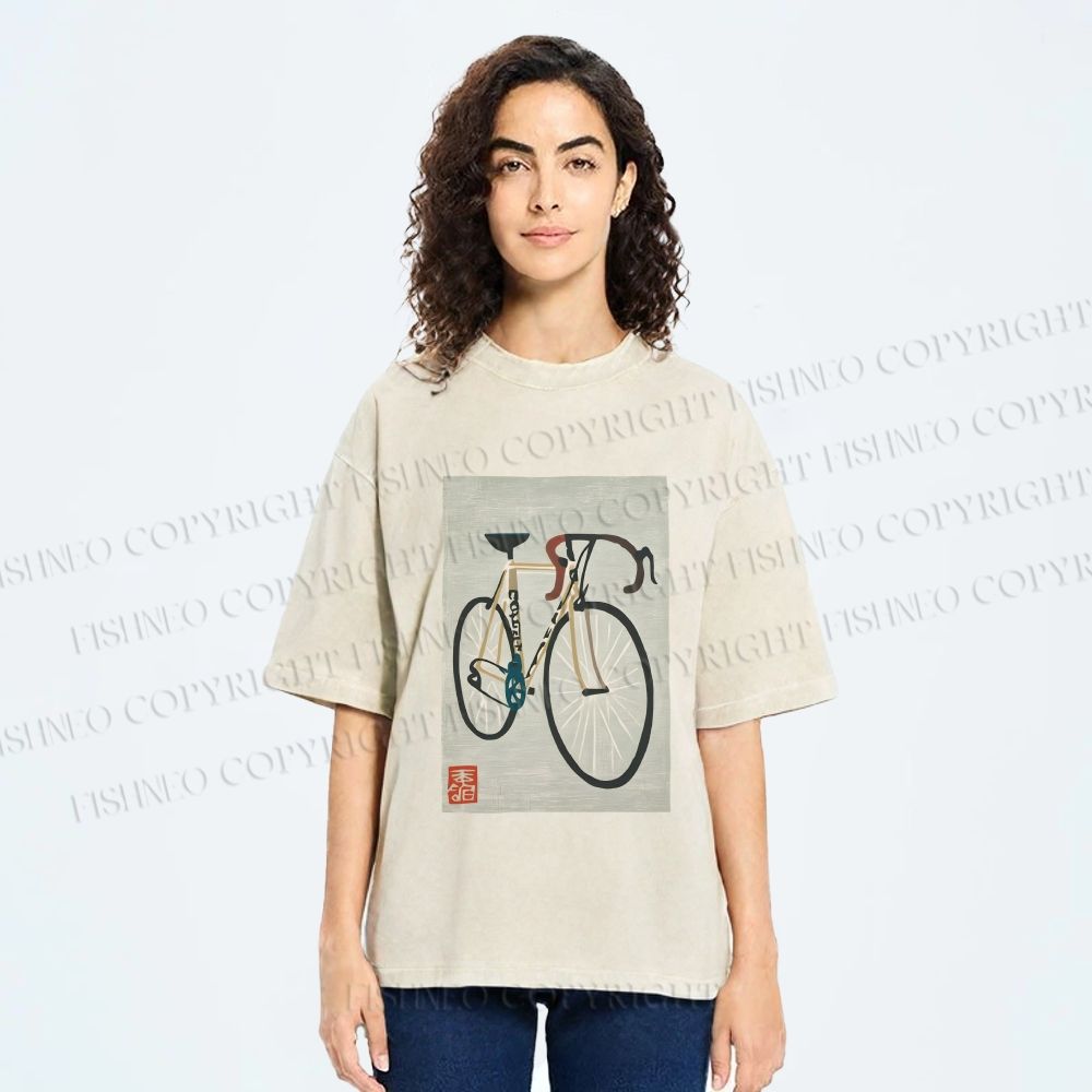 Unisex Retro Bicycle Printed Washed Tee