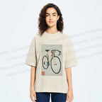 Unisex Retro Bicycle Printed Washed Tee