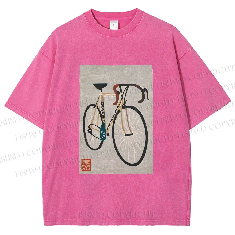 Unisex Retro Bicycle Printed Washed Tee