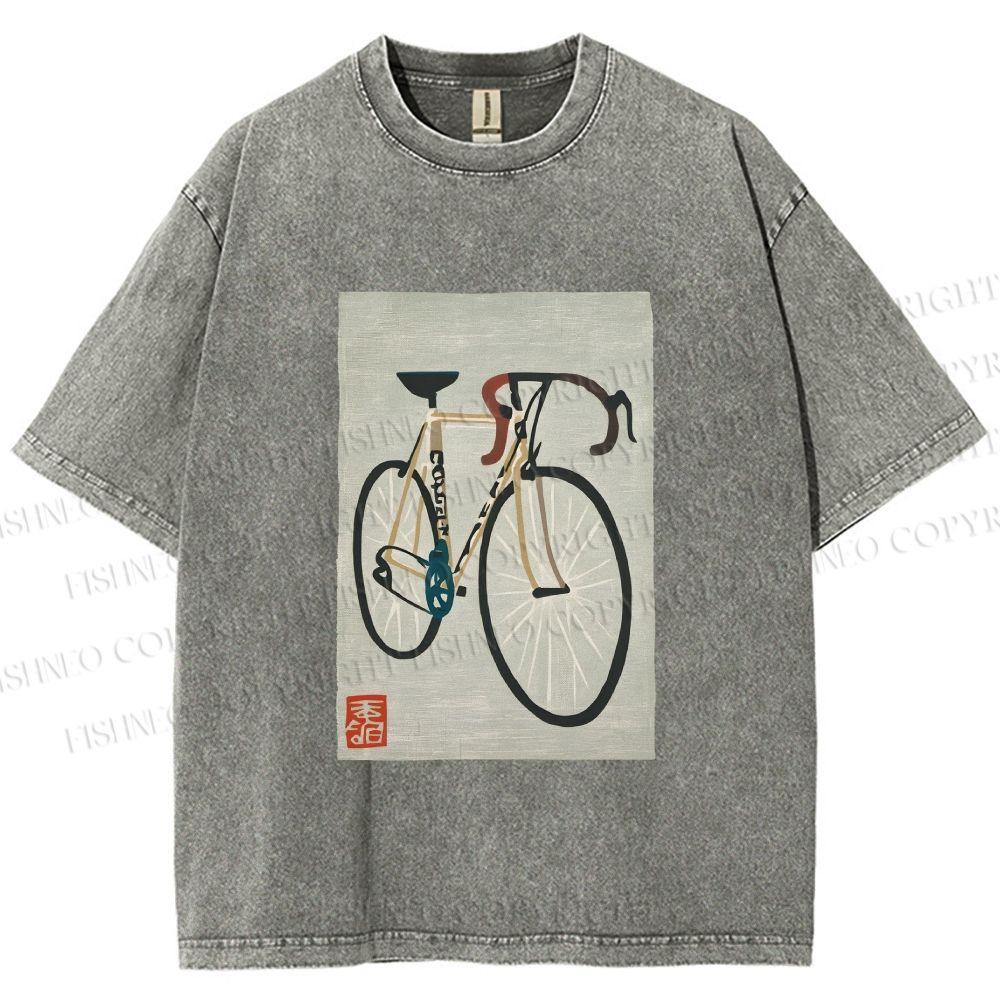 Unisex Retro Bicycle Printed Washed Tee