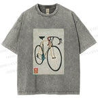Unisex Retro Bicycle Printed Washed Tee
