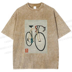 Unisex Retro Bicycle Printed Washed Tee